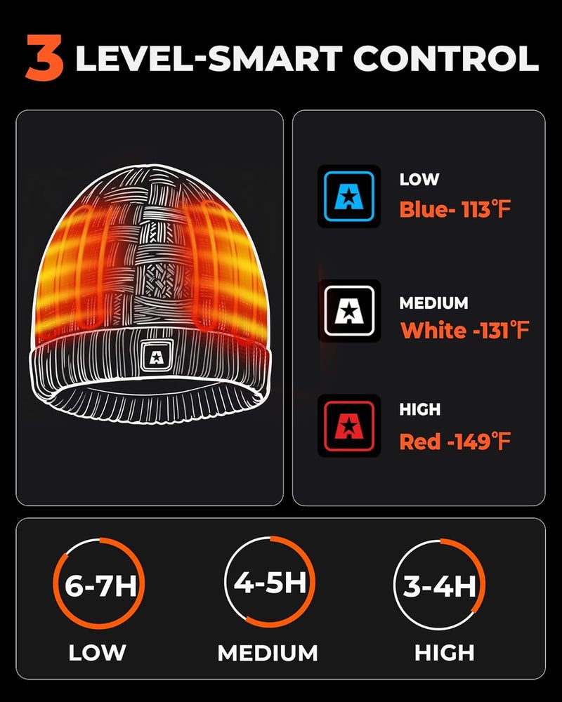 ARRIS Heated Beanie Hat with 3 Heating, Soft Knit Electric WinteHat for Skiing Hunting - Image 3